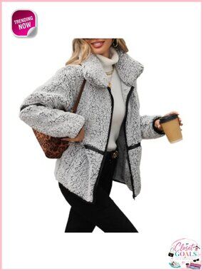 Sherpa Fleece Jacket Full Zip Pockets Fuzzy Teddy Coat Women's